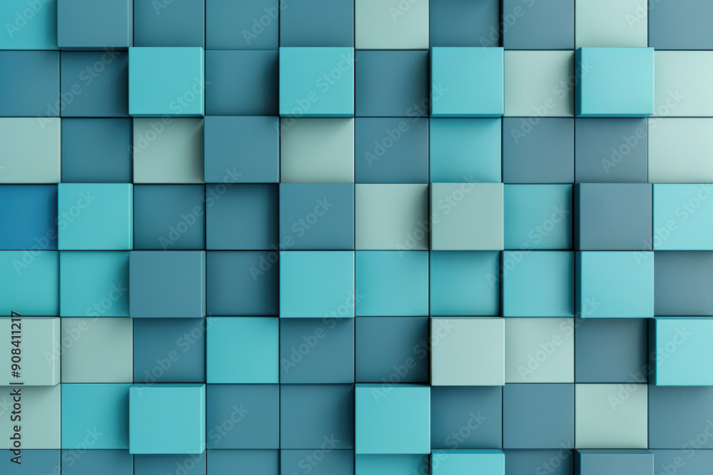 Poster abstract pattern of turquoise cubes creating a textured geometric background. modern digital design 
