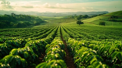 Aerial view of coffee field  plantation in southern Minas Gerais Brazil : Generative AI