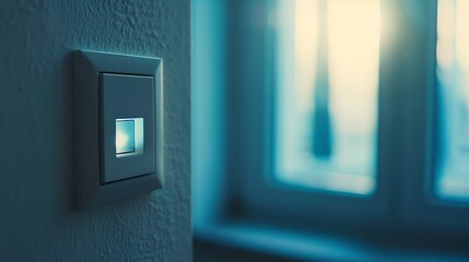 A close up of a light switch with a glowing light.