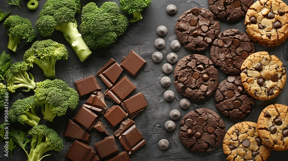 Poster in this board game broccoli beats chocolate chip cookies that means healthy food is better than junk