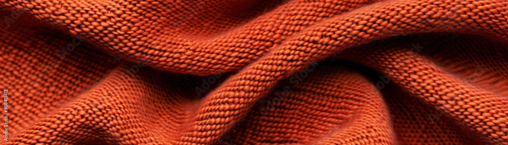 Poster close-up of orange fabric with detailed texture, showcasing woven pattern and soft folds. high-resol