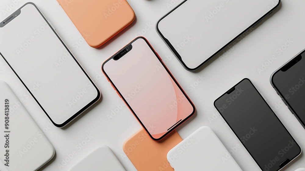 Aufkleber flat rays collection of smartphone mockup blank screen isolated with clipping path on white background : Generative AI