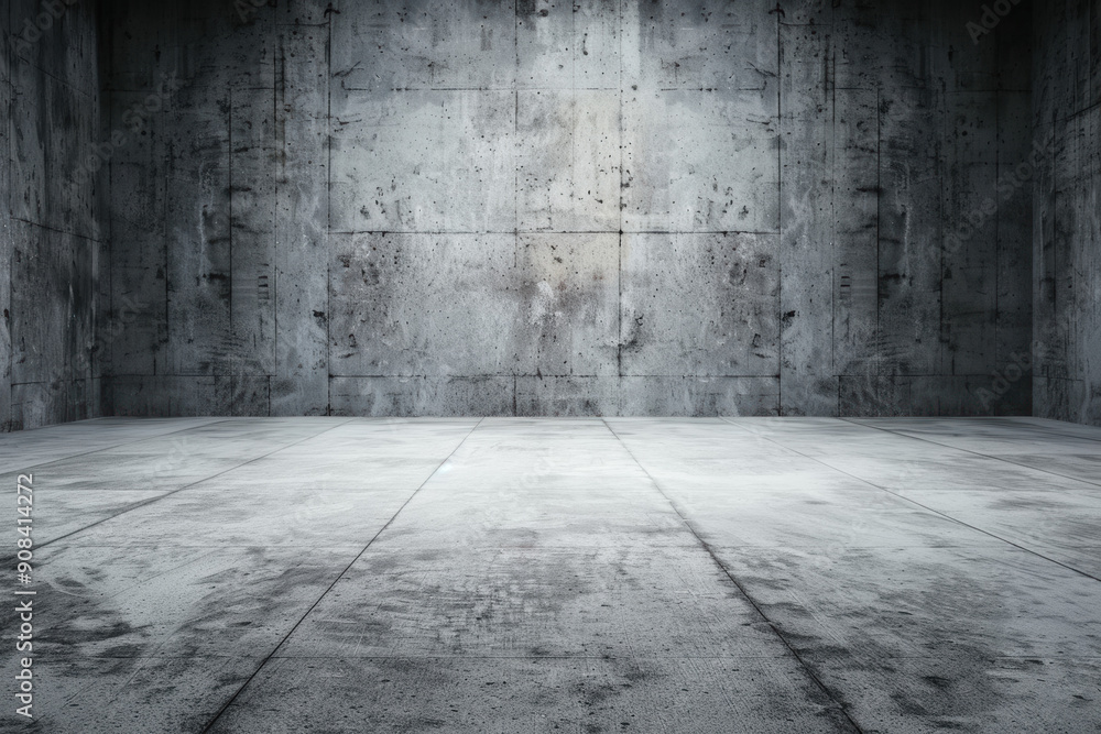 Poster empty concrete room with rough textured walls and floor, industrial style background with gray tones