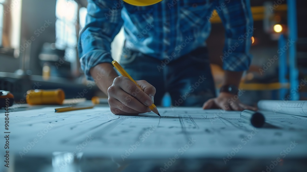 Poster Civil and construction engineers are working on a blueprint drawing with precision to guarantee a flawless result : Generative AI