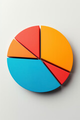 Colorful pie chart with four segments in orange, red, and blue on a white background, representing business data visualization and financial analysis.