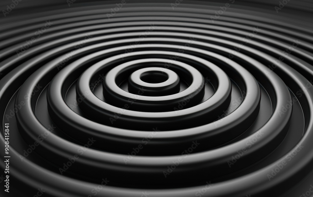 Poster monochrome concentric circles forming hypnotic abstract pattern creating visual depth and texture. p