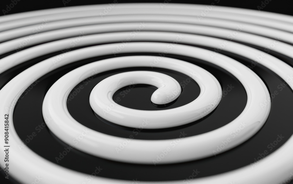 Poster a detailed of a white spiral pattern on a black background, creating a mesmerizing and abstract visu