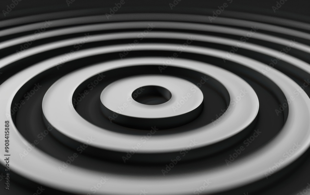 Poster abstract black and white circular pattern with concentric rings creating a mesmerizing visual effect