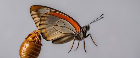 A stunning macro shot of a butterfly emerging from its chrysalis, showcasing beauty