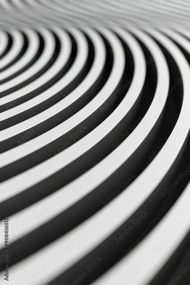 Poster abstract black and white of parallel curved lines forming a wavy pattern. minimalist design with flo