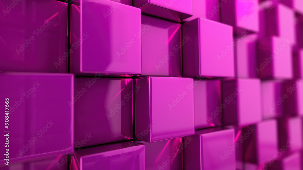 Poster abstract of glossy purple cubes in a geometric pattern, creating a vibrant and modern background wit