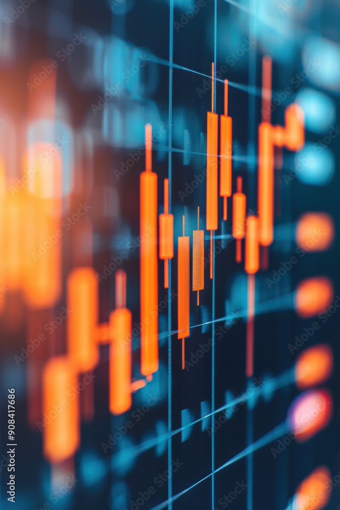 Poster close-up of a stock market chart displaying candlestick patterns with dynamic financial data in a di