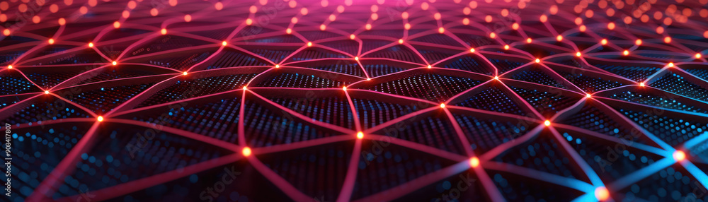 Poster abstract digital network with glowing lines and dots on a dark surface, representing data connection