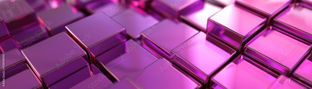 Poster abstract of pink and purple metallic cubes in a geometric pattern, creating a modern and futuristic 