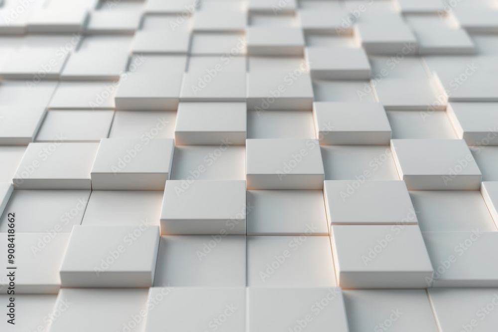 Poster abstract geometric background featuring various shades of white and grey square tiles creating a mod