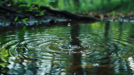 Fototapeta premium Water droplets falling into a still pond.