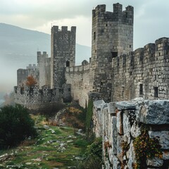 Old castle stone wall with medieval architecture and strength