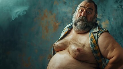 Diet and poor nutrition Funny fat man posing in the studio : Generative AI
