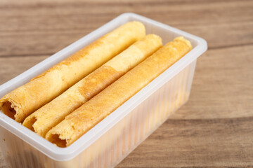 angle view sweet egg rolls