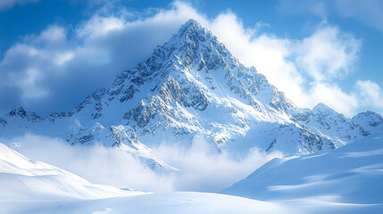 Obraz premium A mountain covered in snow with a cloudy sky in the background
