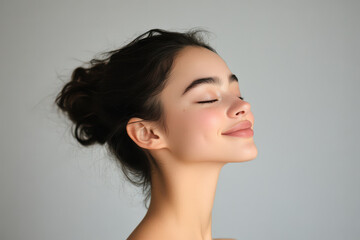 Fototapeta premium A close up of a girl's face with her eyes closed