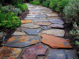 Rustic flagstone pathway with varied color and natural patterns