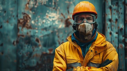 Obraz premium Builder in personal protective equipment Panoramic banner with copy space : Generative AI