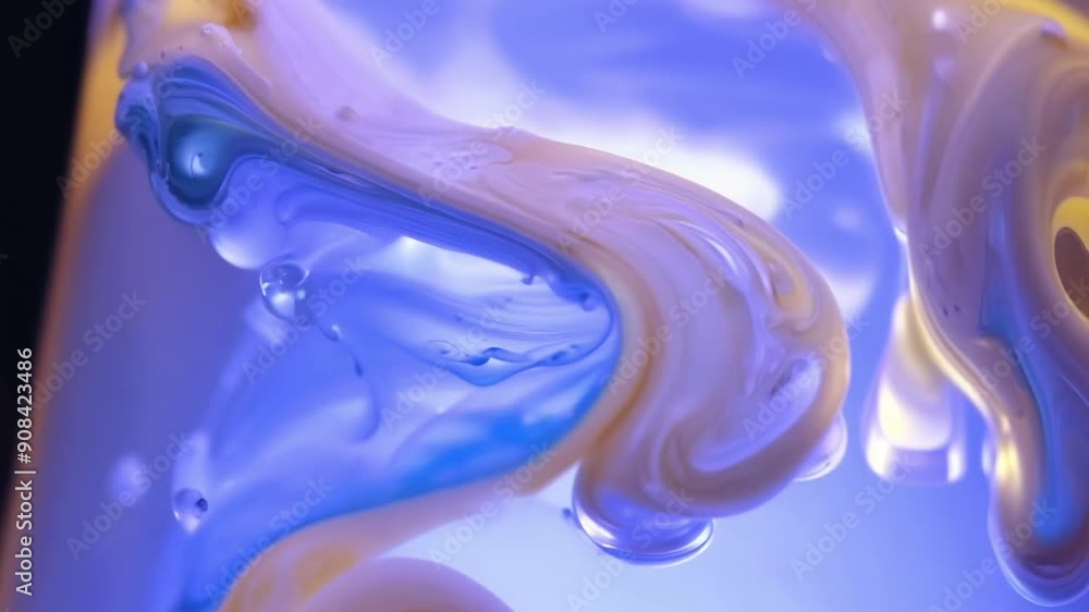 Poster twisting and spiraling blobs of wax dance within the liquid in a lava lamp.