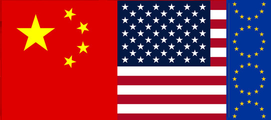 creative abstract background as the flag and colors of the United States of America, USA and China