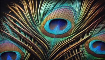 Fototapeta premium Close-up of Vibrant Peacock Feathers with Eye Pattern.