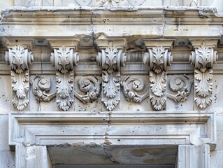 Weathered stone facade with historic architectural details