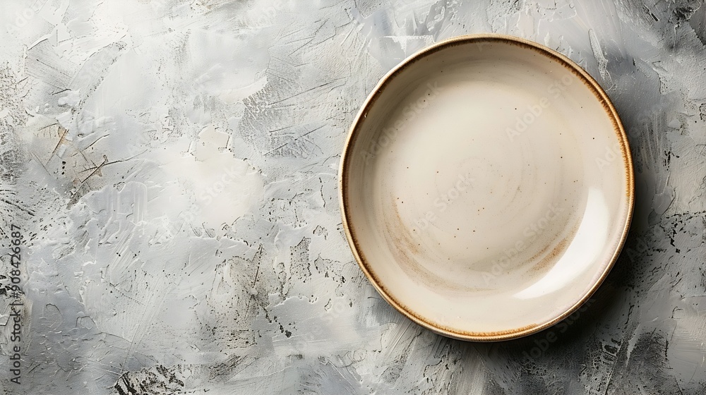 Poster empty round ceramic plate on a light texture background kitchen utensils : generative ai