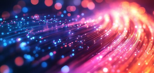 Fototapeta premium An artistic portrayal of data packets moving through fiberoptic cables, capturing the essence of high-speed internet and robust connectivity.