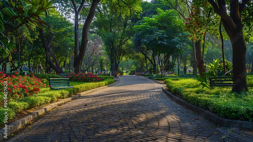 Aufkleber panorama public park with clipping path : generative ai