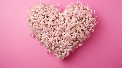 Fototapeta premium Heart-shaped baby's breath on pink background.