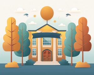 Cheerful welcome back banner in the school entrance, festive atmosphere, Back to School, school spirit