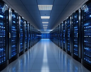Fototapeta premium Cloud computing data center, rows of servers, technology, cloud infrastructure