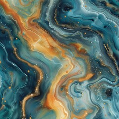 Abstract Swirls of Teal, Gold, and White