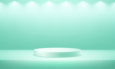 Green background vector 3d with podium. Empty blue and green studio room background. Space for selling products on the website. Minimal wall scene for products stage showcase. Vector illustration.