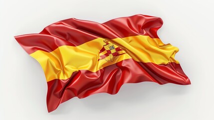 Waving Spanish flag isolated on white background.