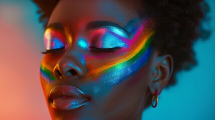 Close-up Portrait of a Woman with Colorful Makeup