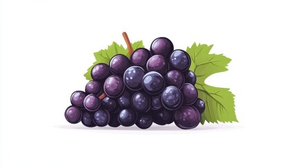 Fototapeta premium A ripe grape clipart, fruit element, flat design, modern style, isolated on white background