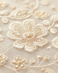Obraz premium Intricate lace fabric texture, delicate pattern, texture background, romantic textile