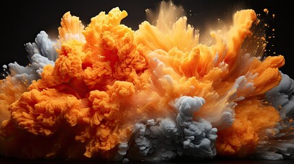 Abstract orange powder explosion isolated on black background 