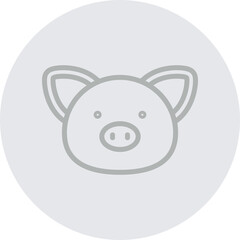 Pig Vector Line Grey Circle Grey