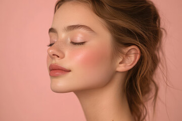 A close up of a girl's face with her eyes closed