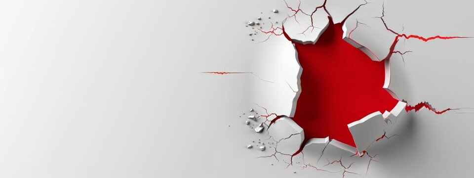 A Green Red Breaking Through a white Background. Creative Banner Design with Blank Copyspace for Custom Advertising and Messaging.