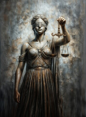 Lady Law & Justice Themis hold a scale with rustic looks relief statue.