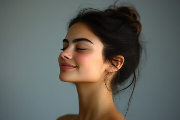 Fototapeta premium A close up of a girl's face with her eyes closed