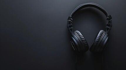 Black headphones on a black surface.